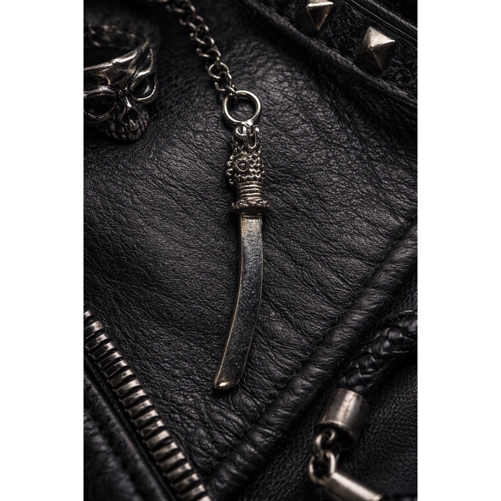 Mini Sword Dagger Pendant Charm Silver Tone Ornate Handle 2" Fantasy Medieval